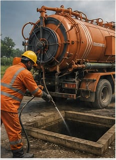 Pit cleaning using heavy duty suction machine